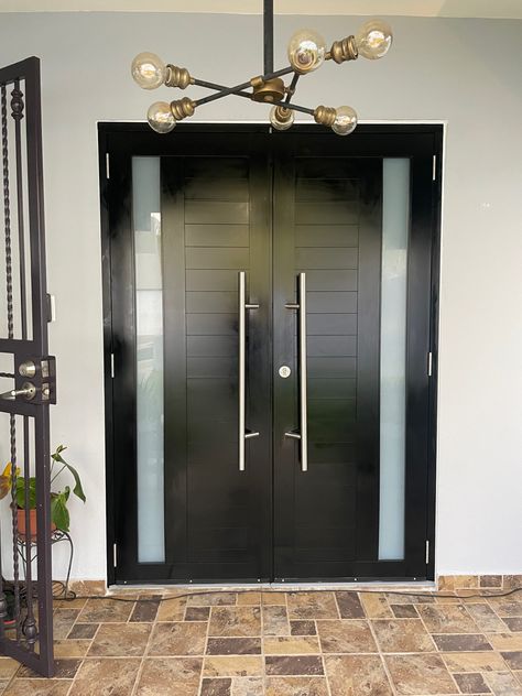 Main Enterence Double Door Design, Main Door Design Entrance Black, Safety Double Door Design Entrance, Double Door Entrance Iron, Black Entry Doors, Entryway Door, House Main Door, Luxury Homes Exterior, House Main Door Design