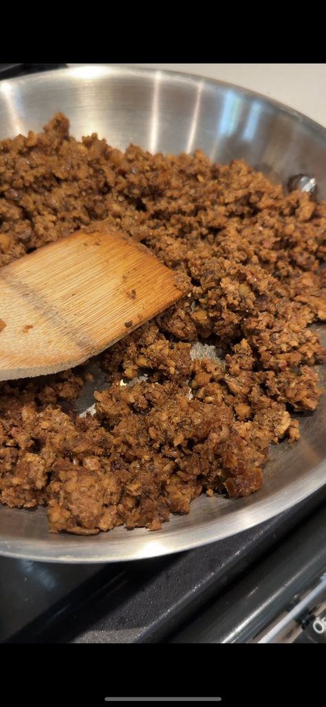 Mushroom & Walnut Meat — Sweet Greens Vegan Walnut Mushroom Meat Recipes, Vegan Hamburger Meat Recipes, Vegan Mushroom Walnut Burger, Mushroom And Walnut Meat, Vegan Walnut Meat Recipes, Vegan Mushroom Meat, Walnut Mushroom Meat, Pecan Meat Vegan, Recipes With Walnuts Dinner