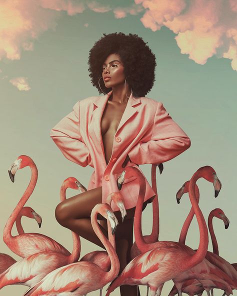 - h e l l e n - on Behance African Travel, Creative Photoshoot Ideas, Photographie Portrait Inspiration, Photoshoot Themes, Photoshoot Concept, Afro Art, Black Women Art, Pink Flamingos, Art Plastique