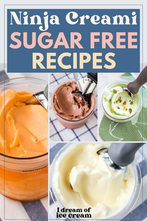 These sugar free Ninja Creami recipes are easy to make and taste delicious! These are great options for diabetics or those following a low carb lifestyle. Satisfy your sweet tooth without the guilt, thanks to these healthier recipes! Ninja Creami Frozen Yogurt Recipes Healthy, Ninja Creami Recipes For Diabetics, Low Carb Ninja Creami Recipes, Ninja Creami Ice Cream Recipes Low Sugar, Sugar Free Ninja Creami Recipes, Creami Ninja Recipe, Yogurt Recipes Healthy, Sugar Free Carrot Cake, Ninja Creami Recipes