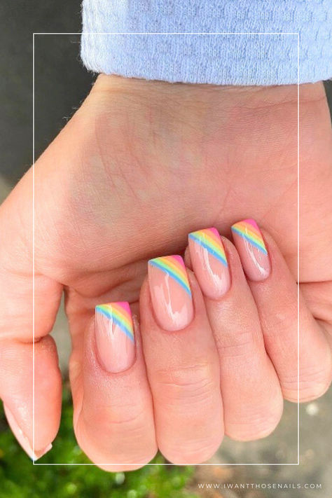 rainbow nails elegant Rainbow Toe Nails, St Patrick Day Nails Acrylic, Rainbow Nails Design, Rainbow Nail Art, Rainbow Nail, St Patricks Day Nails, Long Nail Designs, Short Nails Art, Rainbow Nails