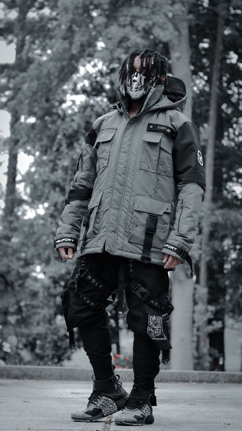 Techwear Wallpaper, Techwear Reference, Cyberpunk Clothing, Techwear Jacket, Tech Clothing, Techwear Streetwear, Brazilian Men, Japanese Street Wear, Tech Wear Fashion