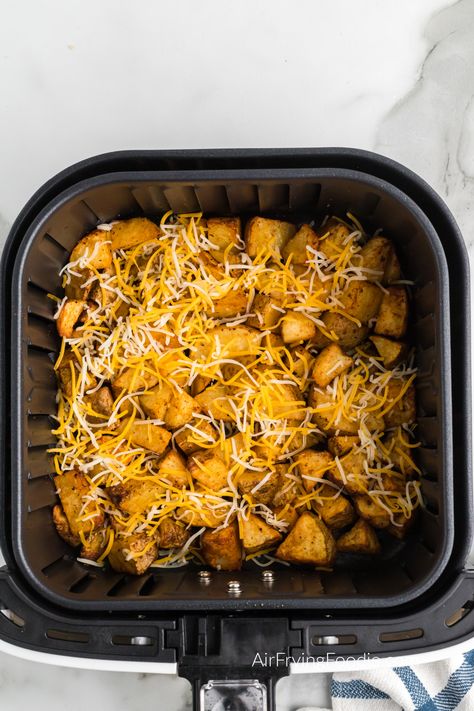 Loaded Air Fryer Potatoes, Air Fried Cheesy Potatoes, Cheesy Potatoes In Air Fryer, Cheesy Potatoes Air Fryer, Cheesy Air Fryer Potatoes, Air Fryer Cheesy Potatoes, Air Fryer Sliced Potatoes, Air Fryer Potatoes Cubes, Mini Potatoes Air Fryer