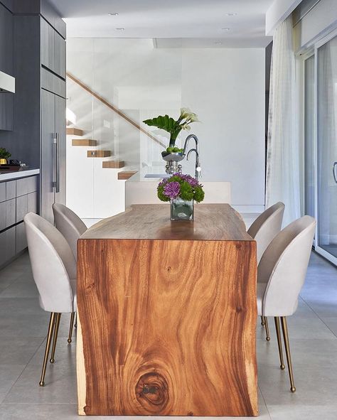 Origins by PhillipsCo 🌑 on Instagram: “#Repost of a custom waterfall edge table for @ovadiadesigngroup ・・・ Mix of modern and organic is something we love to do  Designed by:…” Waterfall Wood Table, Waterfall Dining Table, Boardroom Table, Live Edge Table, Dining Room Inspiration, Modern Dining Table, Construction Company, Dream House Decor, Wood Dining Table