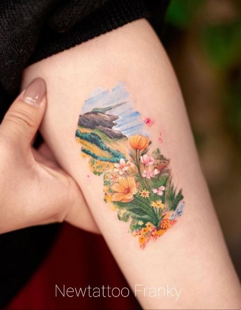 Flower Tattoo Ideas, Framed Tattoo, Special Tattoos, Kawaii Tattoo, Floral Tattoo Sleeve, Famous Artwork, Waves Tattoo, Tattoo Work, Wild Flower