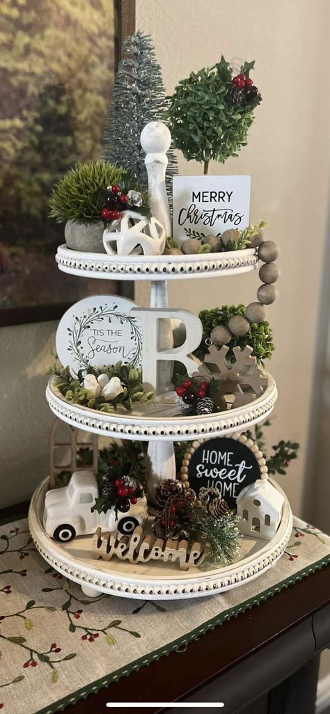 Tiered Trays, Three Tier, Christmas Display, Tiered Tray Decor, Tiered Tray, Tis The Season, Tray Decor, Sweet Home, Merry Christmas