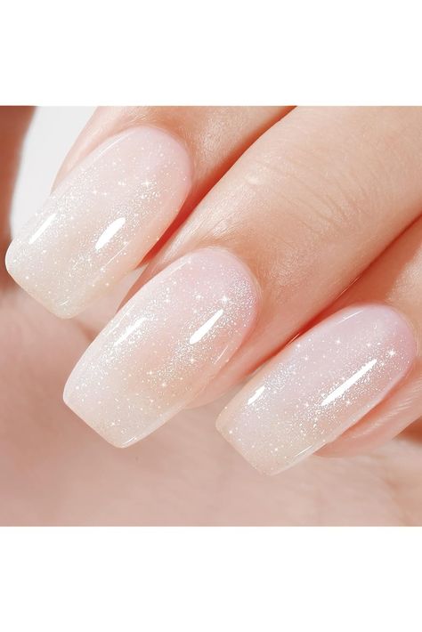 AILLSA White Glitter Gel Nail Polish Shimmer Silver Gel Polish Natural Nude Color Translucent Jelly Nail Polish Sparkle Soak Off U V Neutral Milky Gel Polish Top Coat for French Nail Art &amp; Home Salon 0.51 Fl Oz /GB64 Neutral Gel Polish, Nail Salon At Home, Jelly Nail Polish, Glitter Gel Nail Polish, Jelly Nail, Glitter Gel Nails, French Nail Art, French Nail, Wedding Nails Design