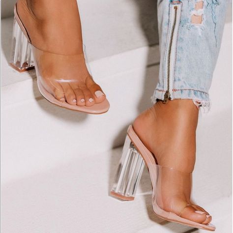 Transparent Heels Sandals, Clear Chunky Heels, Clear High Heels, Clear Strap Heels, Clear Block Heels, Transparent Heels, Casual High Heels, Crystal Heels, High Heel Slippers