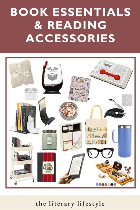 These are the best book essentials and reading accessories that book lovers need to improve their reading life and reading nook. They also make great gift ideas! Click to read more now. Book Accessories Products, Book Accessories Gift Ideas, Bookworm Essentials, Reading Bag, Bookish Decor, Bookworm Things, Literature Gifts, Book Essentials, Reading Essentials