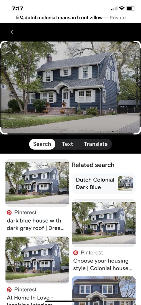 Dark Blue Houses, Mansard Roof, Dutch Colonial, Colonial House, Blue House, Dark Grey, Roof, Dark Blue, Grey