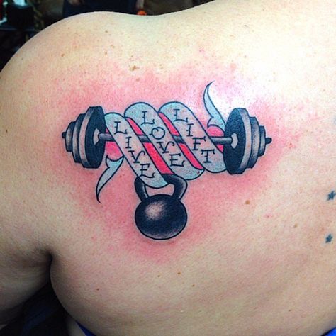 Pin for Later: 49 Tattoos That Show a Serious Commitment to Fitness Weightlifting Tattoo, Tattoo Inspiration Men, Tattoo Shows, Popsugar Fitness, Fitness Tattoos, Back Tattoos, Symbolic Tattoos, Tattoo Designs Men, A Tattoo