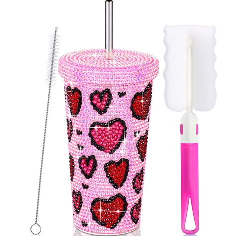 PRICES MAY VARY. Complete and Thoughtful Set: our package offers more than just a bling diamond tumbler, it includes a matching stainless steel straw for sipping, a straw brush and a cup brush for easy cleaning, a bling diamond lid for reducing spills, making it a thoughtful and practical combination for your daily use or gift giving Sturdy and Reliable: our rhinestones tumbler is made from reliable 304 stainless steel, which is not only safe, rust proof and durable, but also tastefully inlaid w Rhinestones Tumbler, Diamond Tumbler, Straw Valentine, Glitter Water Bottles, Friend Graduation, Rhinestone Cups, Red Valentine, Girlfriend Anniversary, Drinks Tumbler