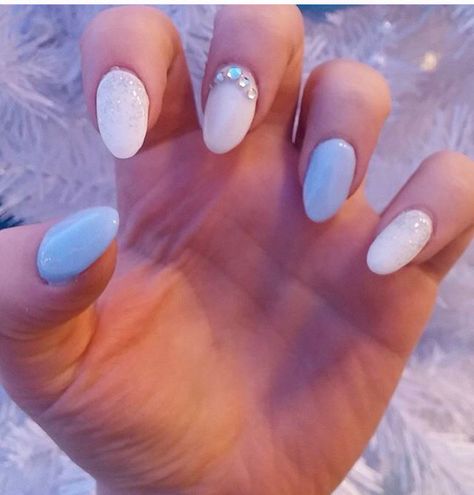 Dusty Blue Prom Nails, Cinderella Inspired Nails, White And Blue Nails, Cinderella Nails, Blue Prom Nails, Blue And White Nails, Boho Nails, Prom Inspiration, Prom 2023