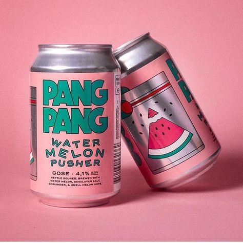 PANG PANG // Cruising for a Watermelon Pusher, design by @jensnilss.n for @pangpangbrewery — @mat_buckets #bestofpackaging Cans Design, Beer Label Design, Drinks Packaging Design, Bottle Design Packaging, Food Branding, Cool Packaging, Beer Design, Beer Packaging, Packing Design