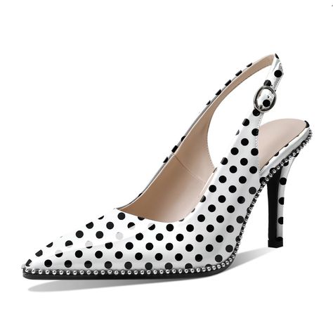 PRICES MAY VARY. 🐹👗【Key Features】They are comfortable High Heel Slingback Pumps, Nicely Designed with beautiful Polka Dot Beads, Classic sexy Pointed Toe Slip On. High heels Slingbacks are the most common Pumps that every women wears, and these slingbacks are fashion, classic and comfortable,they are sewed inside, and the stitches are wrap inside, so the edge are soft and comfortable. 🐹👗【9 CM/3.5 Inches Stilettos】Comfy High heel, if you are thinking of a pair of High heels pumps, these stile Stilettos Heels, Comfortable High Heels, Elegant High Heels, How To Make Shoes, Stiletto Pumps, Heels Pumps, Slingback Pump, Heel Pumps, High Heel Pumps