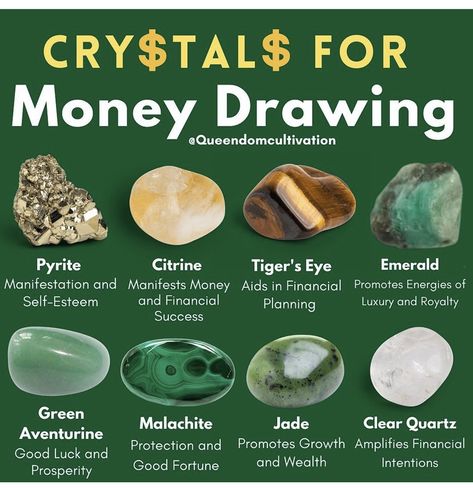 Crystals For Money, Energy Stones Crystal Healing, Crystals For Wealth, Crystals Healing Grids, Best Healing Crystals, Money Drawing, Crystal Healing Chart, The Crystals, Healing Gemstone Bracelets