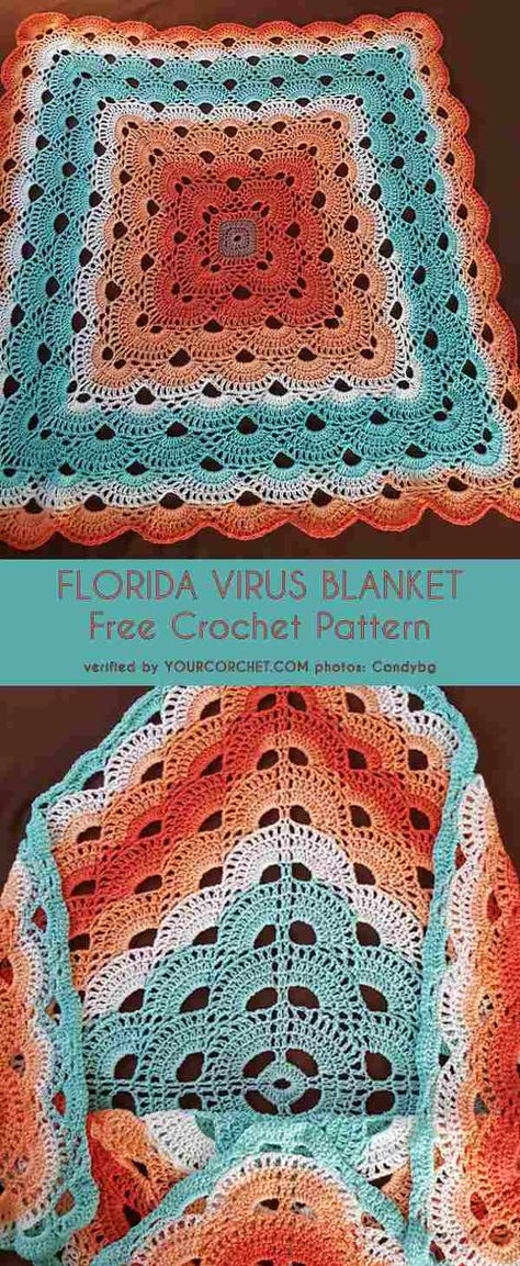 Florida Virus Blanket Free Crochet Pattern Crocheted Afghans, Crochet For Beginners Blanket, Crochet Blanket Afghan, Manta Crochet, Stitch Crochet, Afghan Patterns, Granny Square Crochet Pattern, Afghan Crochet Patterns, Crochet Squares