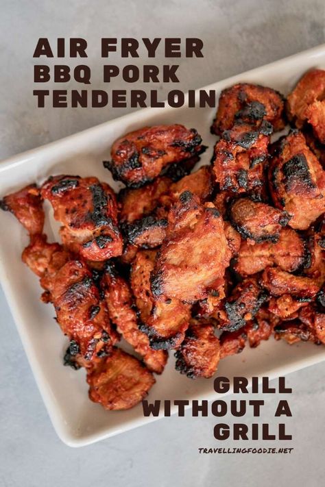 Want to make Barbecue Pork Tenderloin without a grill? This Air Fryer BBQ Pork Tenderloin recipe is so quick and easy that you can make this delicious barbeque pork in 20 minutes! Learn how to make BBQ Pork Tenderloin in an Air Fryer on Travelling Foodie. #travellingfoodie #recipes #airfryerrecipes #easyrecipes Pork Chop Recipes Air Fryer, Barbecue Pork Tenderloin, Barbecue Sauce Recipe Easy, Tenderloin Pork, Bbq Pork Loin, Air Fryer Recipes Pork, Bbq Pork Tenderloin, Barbeque Pork, Bbq Sauce Homemade Easy