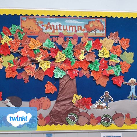 Picture of an Autumn Tree Display for the Classroom Autumn Display Boards Nursery Babies, Autumn Tree Display Eyfs, Autumn Wall Display, Autumn Classroom Display, Autumn Display Boards Nursery, Autumn Board Ideas, Autumn Display Eyfs, Autumn Display Boards, Autumn Classroom Decorations