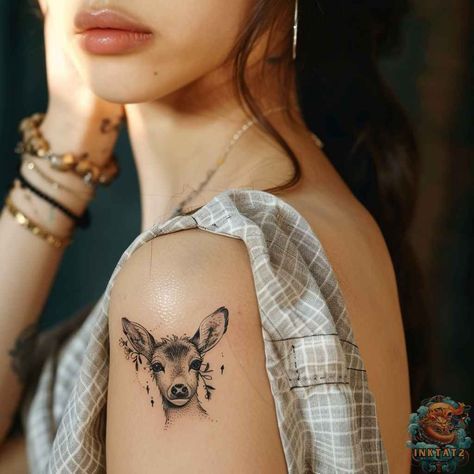 Unleashing the Majestic Power of Deer Tattoos: A Symbolic Guide: 98 Designs - inktat2.com Deer Tatoos Woman, Roe Deer Tattoo, Deer Silhouette Tattoo, Female Deer Tattoo, Fawn Tattoo, Deer Tattoos, Vertical Tattoo, Antler Tattoo, Doe Tattoo