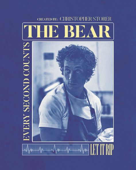 Yes Chef, Behind!!, Let it rip Let It Rip The Bear, Blue Vintage Poster, The Bear Wallpaper, The Bear Series, The Bear Poster, Layout Artist, Posters Typography, Movies Art, Bear Artwork