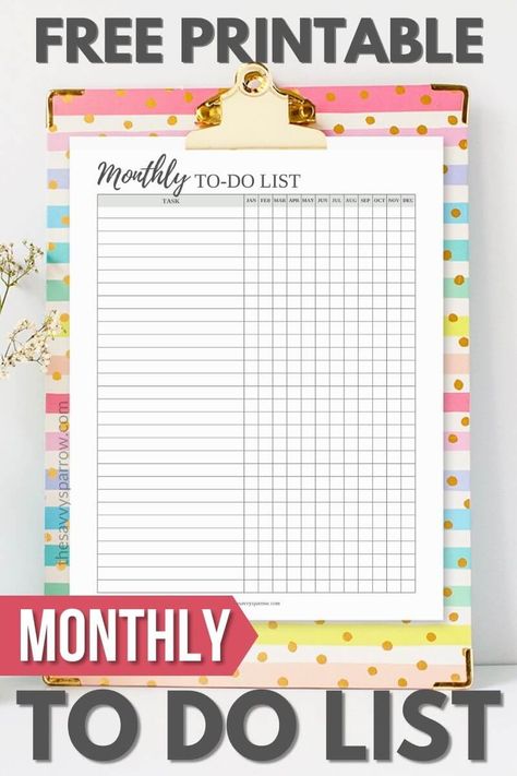 These free printable monthly to do lists are a great way to get organized and be more productive! Check out this post for ideas of things to add to your monthly to do list, and get ideas for things you can do on the first of every month! Grab the 3 free monthly checklist templates now! Monthly Checklist, Monthly To Do List, Free To Do List, Free Calendars, To Do List Template, To Do Checklist, Family Binder, Functional Planning, Mom Planner