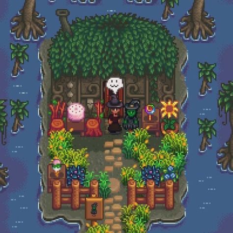 Stardew Valley Witch House Stardew Valley Linus Decoration, Stardew Valley Beach Decoration, Stardew Valley Spa Design, Stardew Valley Goth Farm, Stardew Valley Sewer Decoration, Stardew Valley Dog Area, Stardew Valley Witch House, Stardew Valley House Interior Ginger Island, Stardew Valley Witch House Interior