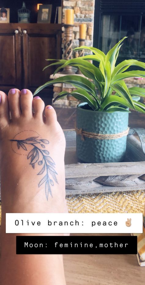 Tramp Stamps, Olive Branch Tattoo, Baby Name Tattoos, The Olive Branch, Branch Tattoo, Tramp Stamp, Foot Tattoo, Name Tattoos, Foot Tattoos