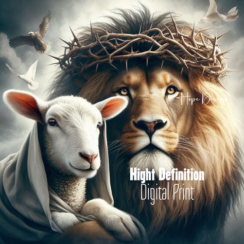 Lion and the lamb, DIGITAL DOWNLOAD Jesus Christ Lord And the Lion, Crowned with Thorns, Spiritual, Salvation. Christian Religion, Bible. by HopedesignPrint on Etsy Lion And Lamb, Jesus Drawings, Crown Of Thorns, Jesus Art, Jesus Shirts, Jesus Pictures, Blessed Mother, Bible Encouragement, Black Backgrounds