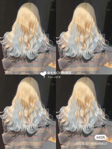 Blonde Hair Light Blue Highlights, Unique Hair Dye Ideas Blonde, Blue Highlights On Blonde Hair, Blonde And Blue Hair, Blonde Ombre Hair, Κούρεμα Bob, Korean Hair Color, Hair Inspiration Long, Dyed Hair Inspiration