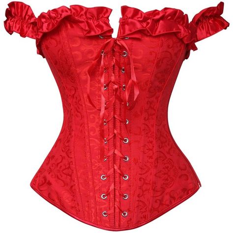 Charmian Women's Elegance Jacquard Weave Satin Ruffle Sleeves Overbust... (24 CAD) ❤ liked on Polyvore featuring corset, tops and shirts Red Satin Top, Brocade Corset, Red Corset Top, Red Corset, Corset Fashion, Vintage Corset, Overbust Corset, Corsets And Bustiers, Corset Lingerie