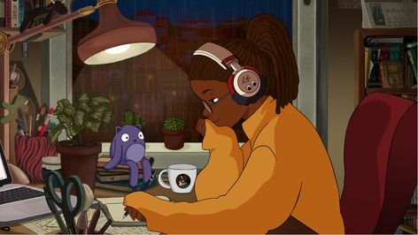 #lofigirl Lofi Study Girl Art, Youtube Aesthetic Black Women, Lofi Laptop Wallpaper, Cartoon Wallpaper Desktop, Lofi Desktop Wallpaper, Soul Woman, Lofi Study, Loving Images, Lofi Girl