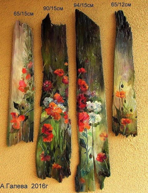 Barn Wood Art, Plank Art, Wood Pallet Art, Deco Nature, Reclaimed Wood Art, Flowers Painted, Fence Art, Wood Painting Art, Driftwood Crafts