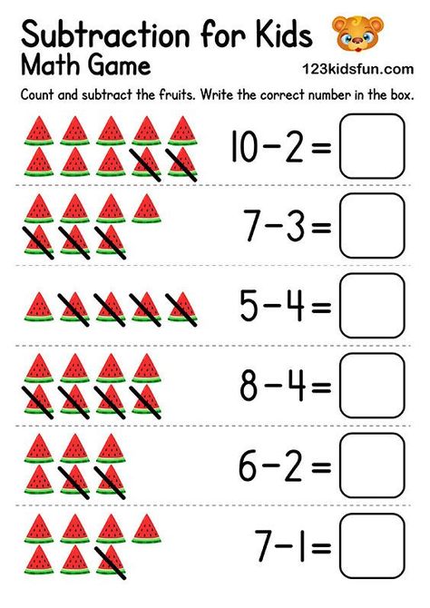 Free Printable Kindergarten Math Worksheets - Subtraction for Kids. Adding Worksheets For Preschool, Ecd Worksheet, 1st Grade Worksheets Free Printables Fun, Maths Worksheet For Kindergarten, Math Kindergarten Worksheets, Easy Math Worksheets, Fun Math Worksheets, Fun Apps, Kindergarten Math Worksheets Free