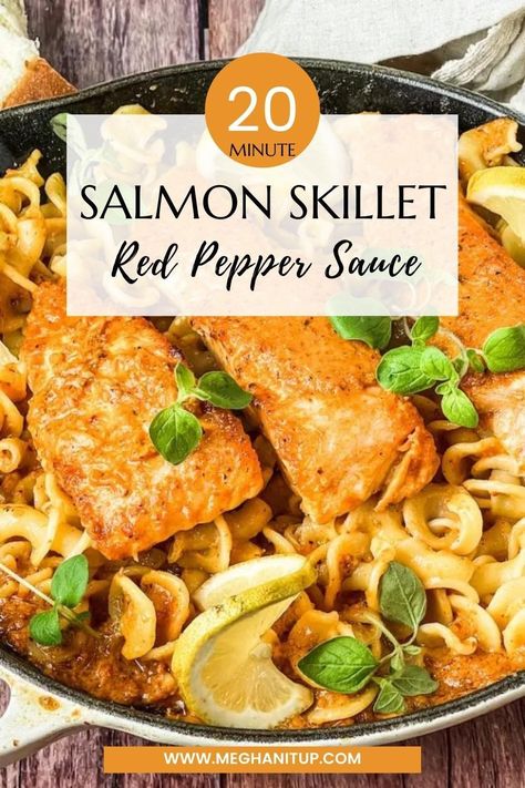 Are you looking for an easy, delicious weekday dinner that the whole family will love? If so, then I really think this one will check the box! The sauce is so creamy and dreamy! The salmon is lightly pan fried before finishing in the oven and baking in the sauce. You can also add pasta to complete the meal or opt out for a healthier dinner. Creamy Roasted Red Pepper Sauce, Salmon Skillet, Roasted Red Pepper Sauce, Weekday Dinner, Red Pepper Sauce, Roasted Red Pepper, Weeknight Dinner Recipe, Pepper Sauce, Baked Salmon