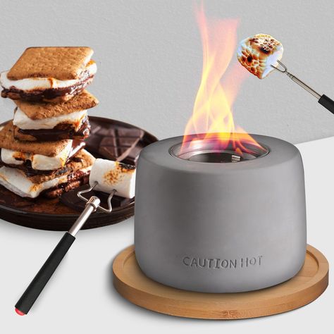 PRICES MAY VARY. 【S'more Anytime, Anywhere】 S'mores made with real fire taste better than microwaved ones, and there's no messy cleanup compared to a bonfire. With the included smores kit (wooden plate and two extendable stainless steel forks) and this portable tabletop fire pit (5""x3.5""), you can enjoy s'mores time with family or friends anytime, anywhere. 【Instant Ambiance for Your Space】 The minimalist and elegant design of the portable table top fire bowl fits various home decor styles and Table Top Fire Bowl, Smores Table, Smores Kit, Mini Fire Pit, Smores Maker, Smores Kits, Tabletop Fire Bowl, Indoor Fire Pit, Tabletop Firepit