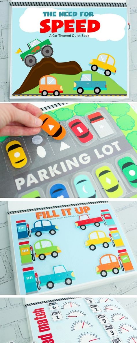 PRINTABLE CARS ACTIVITY BOOK FOR TODDLERS AND YOUNG KIDS Activity Books For Toddlers, Car Activities, Felt Kids, Diy Buch, Diy Quiet Books, Baby Quiet Book, Quiet Book Patterns, Toddler Quiet Book, Quiet Activities