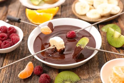 Easy, Healthy-ish Chocolate Fondue – Blue Zones Easy Chocolate Fondue, Easy Chocolate Fondue Recipe, Fondue Dippers, Plant Based Whole Food Recipes, New Years Eve Snacks, Blue Zone Recipes, Longevity Recipes, Chocolate Fondue Recipe, Blue Zones Recipes