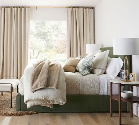 Belgian Flax Linen Waffle Duvet Cover & Shams - Flax #potterybarn Tall Platform Bed, Primary Bed, Low Platform Bed, Marble End Tables, Construction Crafts, Curtain Hardware, Free Interior Design, Upholstered Platform Bed, Room Interior Design