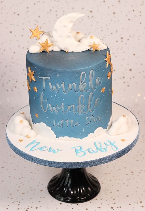 Twinkle twinkle baby shower cake - Cakey Goodness Twinkle Twinkle Little Star Cake, Sponge Cake Filling, Twinkle Twinkle Baby Shower, Vanilla Sponge Cake, Vanilla Sponge, Fondant Icing, Cake Board, Baby Shower Cake, Vanilla Buttercream