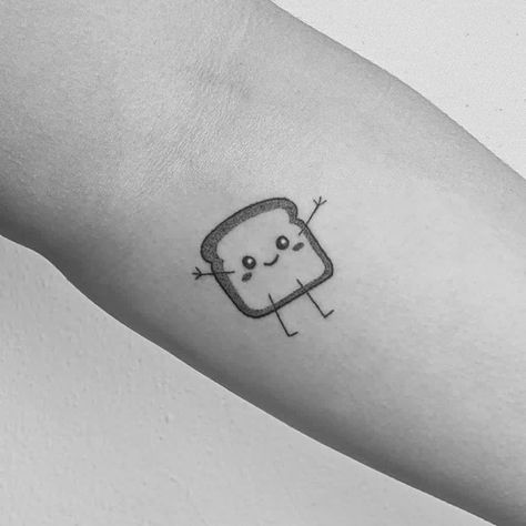 Toast Tattoo, Funny Small Tattoos, Pop Culture Tattoos, Kitten Tattoo, Culture Tattoos, Cute Kawaii Anime, Food Tattoos, Beauty Mark, Hand Poke