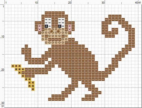 Knitting Graphs, Beading Designs, Crochet Graphs, Free Cross Stitch Patterns, Cross Stitch Tutorial, Monkey Pattern, Cartoon Monkey, Baby Cross Stitch Patterns, Animal Cross Stitch Patterns