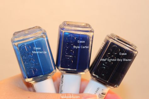 Essie dark blue nail polish with no shimmer: Mesmerize, Style Cartel and After School Boy Blazer - http://heidispolish.com Essie Dark Blue Nail Polish, Dark Blue Nail Polish, Dark Blue Nails, Shimmer Nail Polish, Blazer For Boys, Blue Nail Polish, School Boy, After School, Essie