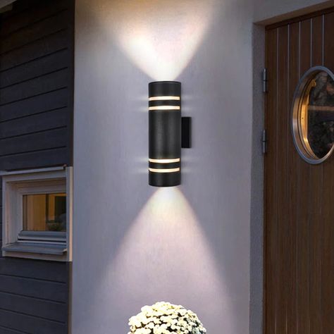 Ivy Bronx Mandalay Matte Black 2 - Bulb 13.46" H Outdoor Armed Sconce & Reviews | Wayfair Wood And Metal Chandelier, Up Down Wall Light, Black Light Fixture, Lamp Post Lights, Light Fixtures Flush Mount, Outdoor Wall Lantern, Wall Lantern, Outdoor Wall Lights, Led String Lights