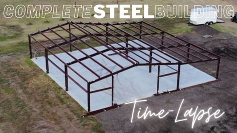 #steelbuilding #rediron #framing #barn #construction #shed #hugeshed #constructiontimelapse Steel Shed Ideas, Metal Shop Building 40x60, 40x60 Metal Building, Steel Building Garage, Metal Storage Building, 40x60 Shop, 40x60 Pole Barn, Steel Garage Buildings, Commercial Steel Buildings