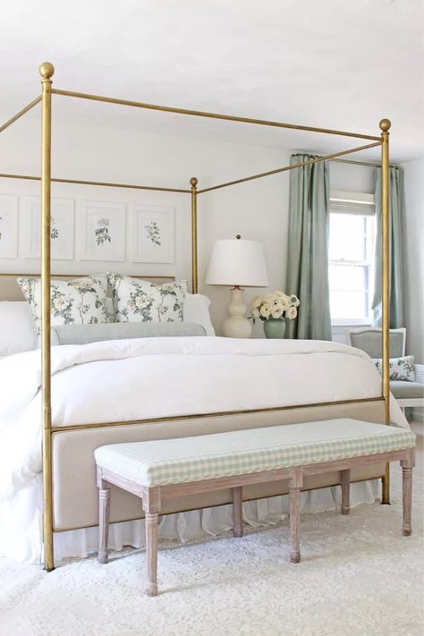 Tuft & Trim master bedroom 4 Post Bedroom Ideas, Southern Bedroom Aesthetic, Southern Living Bedroom, Modern French Country House, Psalms 121, Modern French Farmhouse, French Ideas, Quiet Elegance, Modern French Country