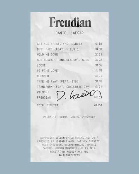 "Freudian" Album Receipts, We Found Love, Cool Album Covers, Daniel Caesar, Iconic Wallpaper, Grunge Room, Artist Album, Movie Posters Minimalist, Photo Wall Collage