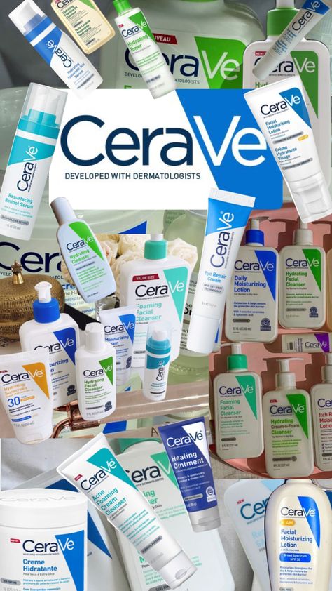 Aesthetic Cerave Skincare, Cerave Skincare Aesthetic, Brand Collage, Skincare Basic, Kawaii Logo, Cerave Skincare, Basic Skin Care, Basic Skin Care Routine, Hydrating Toner