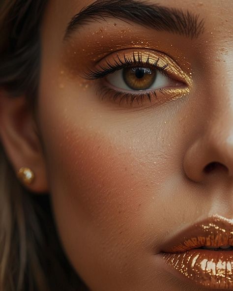 Gold Goddess Makeup, Golden Makeup Look, Golden Hour Makeup, Gold Wedding Makeup, Disco Makeup, Stunning Makeup Looks, Bronze Makeup Look, Golden Eye Makeup, Golden Makeup