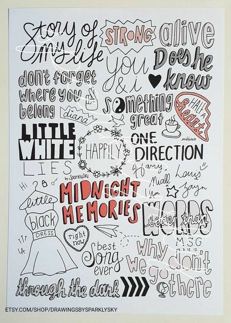 One Direction Crafts, 1d Collage, 1d Albums, One Direction Collage, Lyric Drawings, One Direction Drawings, One Direction Art, One Direction Music, Gambar One Direction